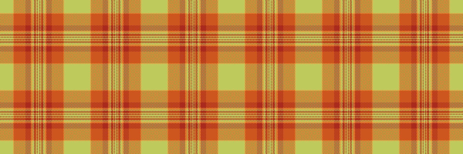 Intricate background tartan textile, printing seamless fabric. Paisley check texture plaid pattern in orange and lime colors. vector