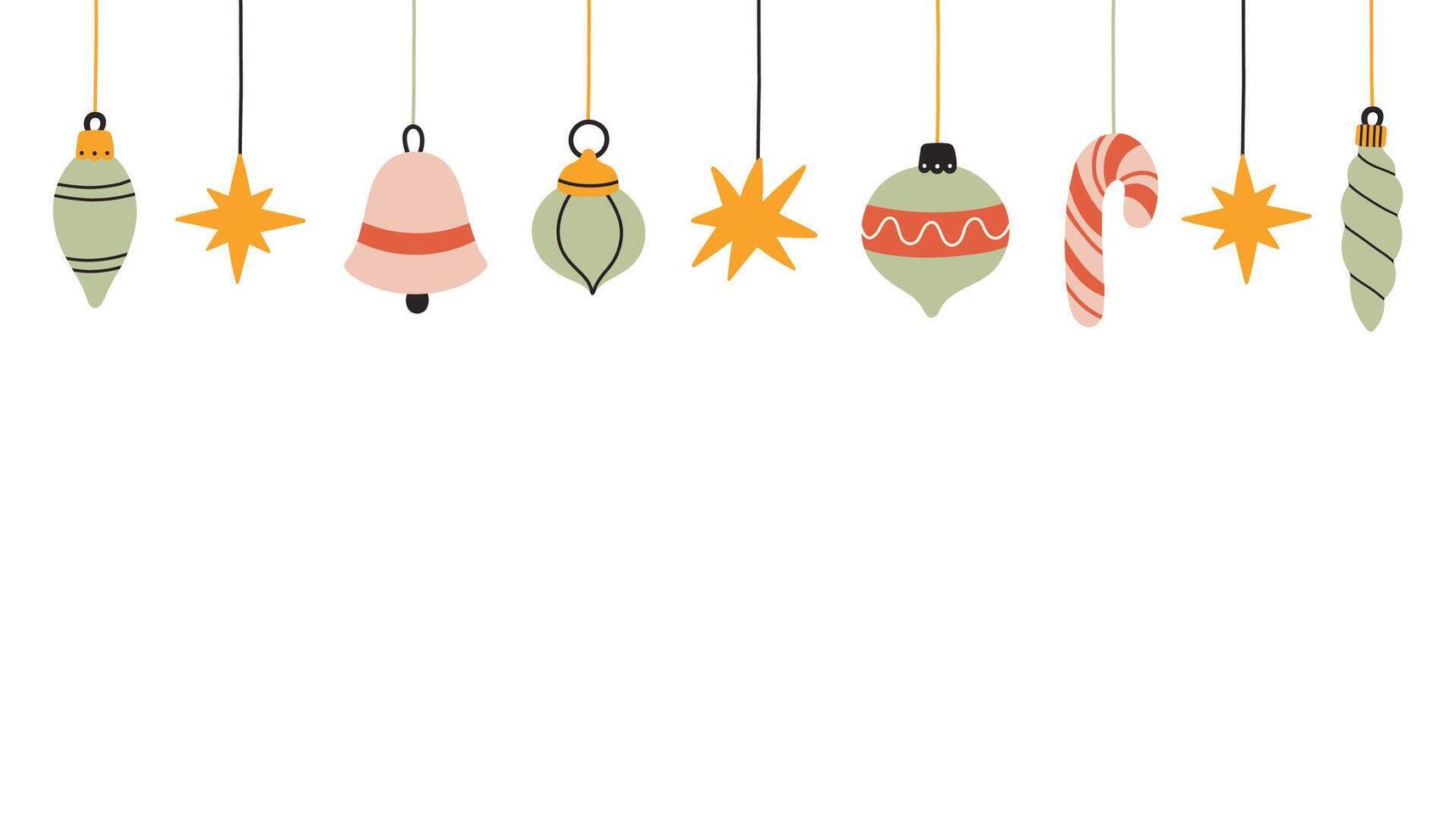 Christmas balls banner. Christmas tree decor banner, Xmas balls on white background. Holiday decoration template. vector