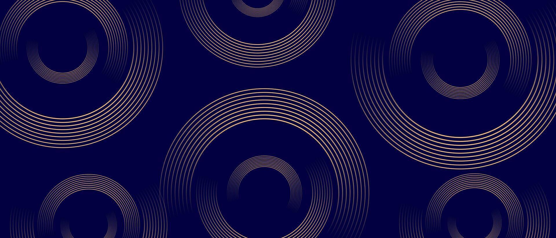 Shiny luxury gold circular pattern lines on dark blue background. Background design for banners, wallpapers, presentations. vector