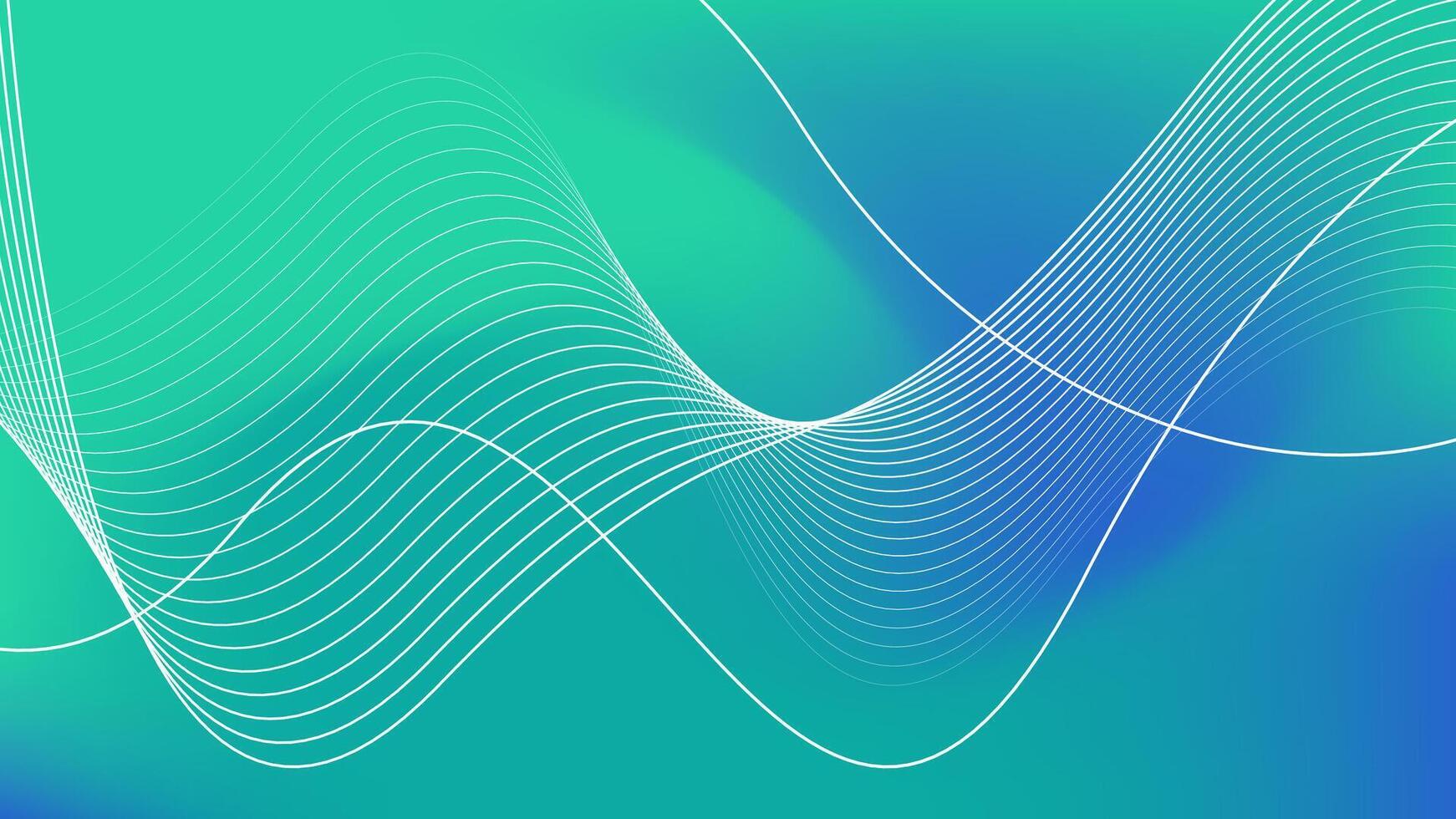 Abstract dynamic wave lines on blue green gradient background. future technology concept. vector