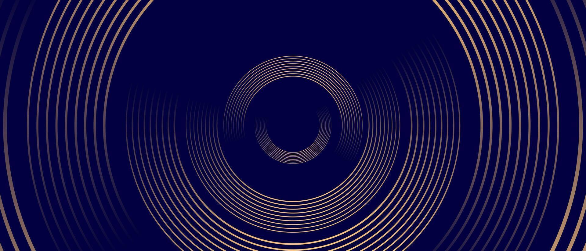 Shiny luxury gold circle pattern lines on dark blue background. vector