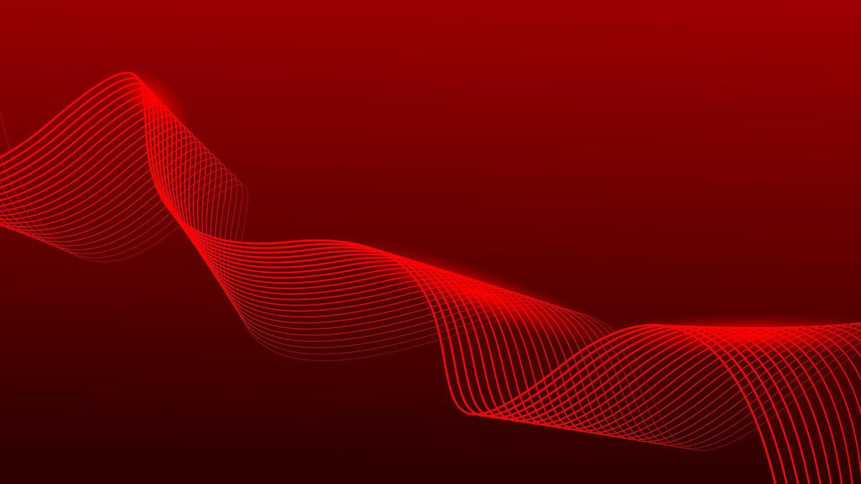 Abstract wavy lines on dark red gradient background. Dynamic flowing glowing lines background. vector