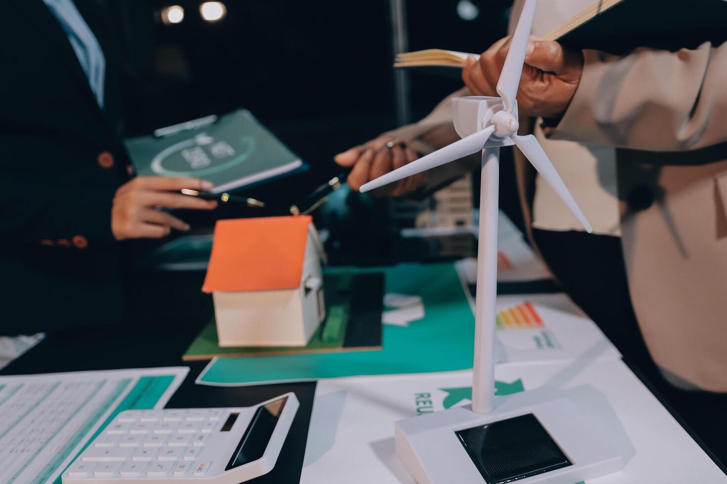 Carbon offset price report CO2 emission. Future growth Net zero waste in ESG ethical SME office protect climate change global warming social issues project. Group of asia people Eco friendly SDGs plan photo