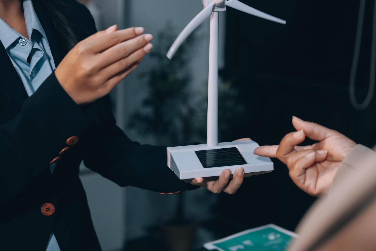 Carbon offset price report CO2 emission. Future growth Net zero waste in ESG ethical SME office protect climate change global warming social issues project. Group of asia people Eco friendly SDGs plan photo