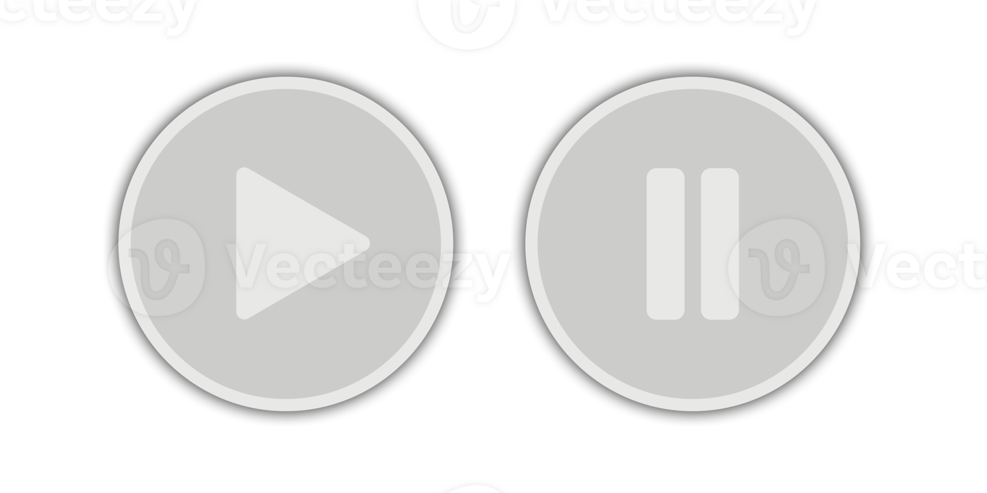 gray circle play and stop buttons with transparent background shadow png