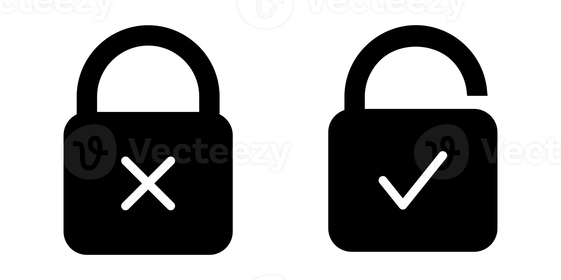 black padlock icon with tick and cross png