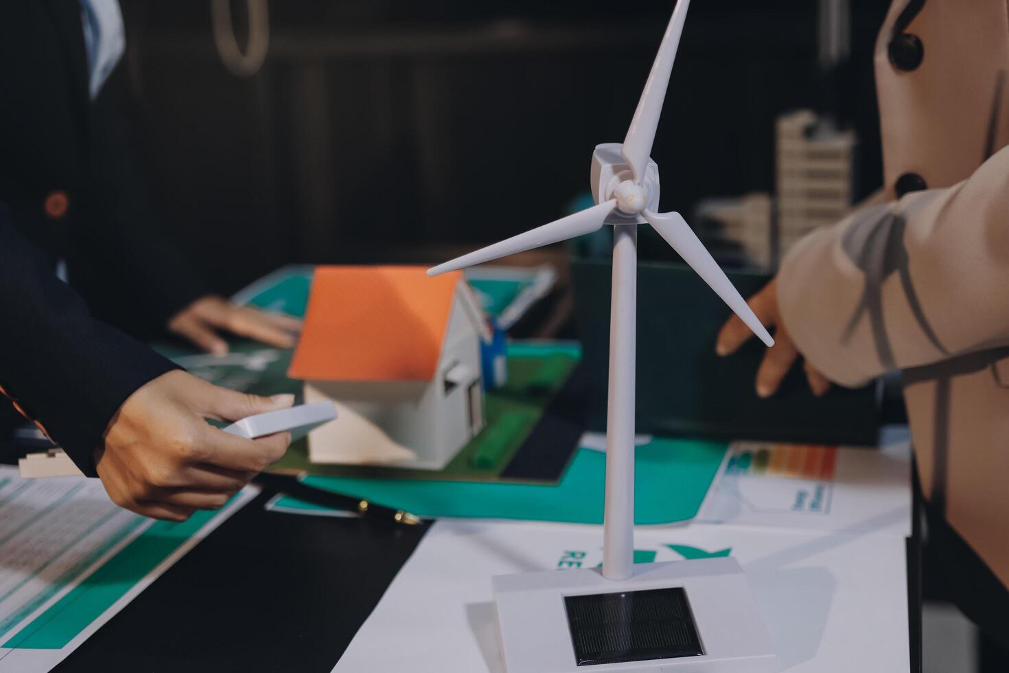 Carbon offset price report CO2 emission. Future growth Net zero waste in ESG ethical SME office protect climate change global warming social issues project. Group of asia people Eco friendly SDGs plan photo