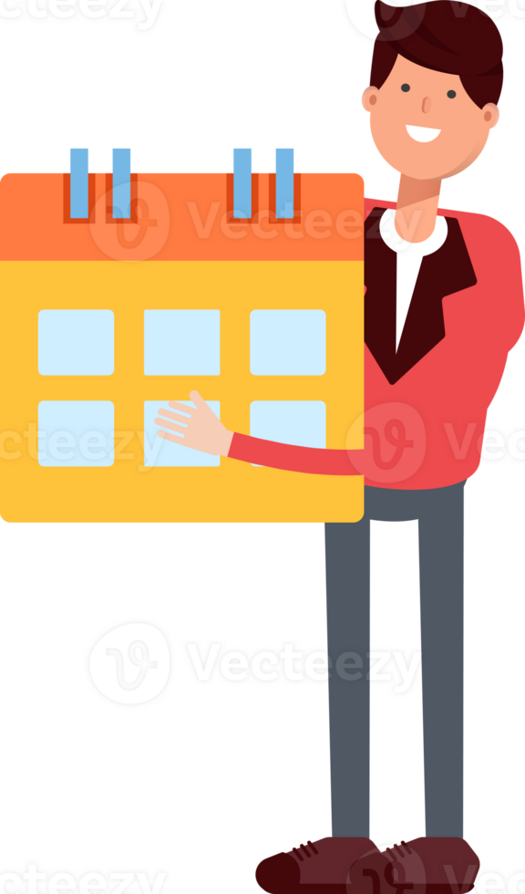 Businessman in Red Suit Character Holding Calendar png