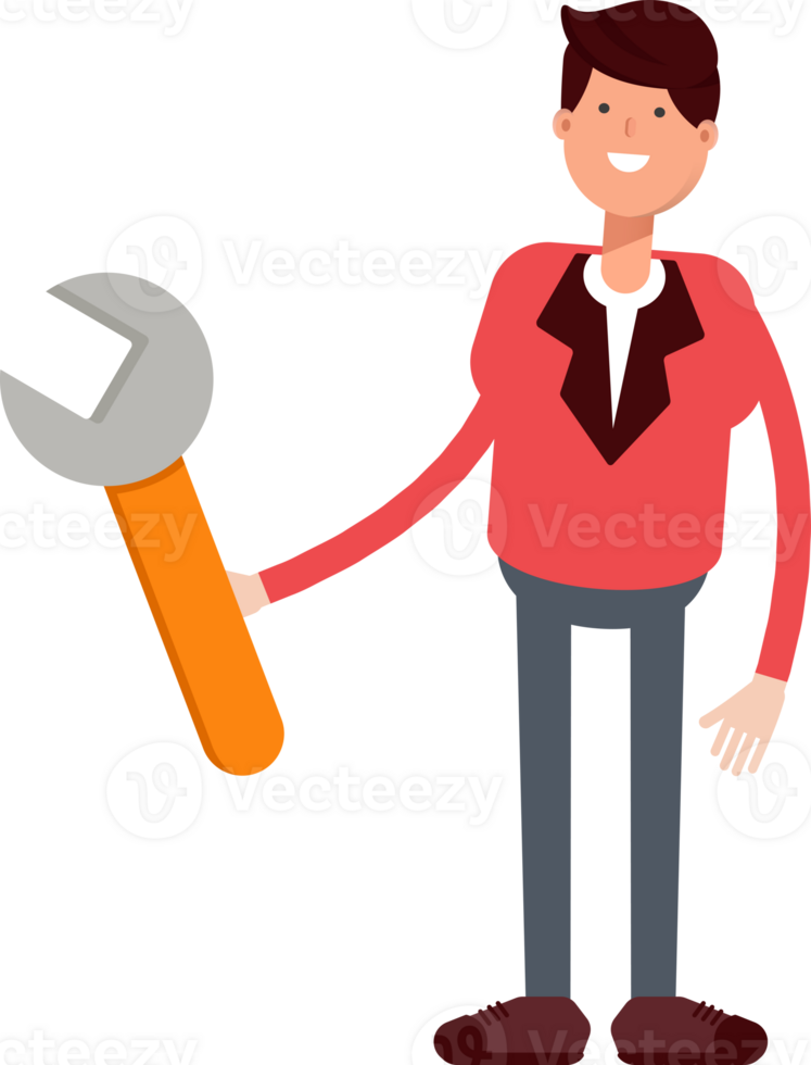 Businessman in Red Suit Character Holding Wrench Tool png
