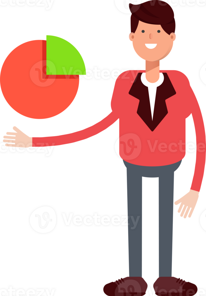 Businessman in Red Suit Character Holding Pie Chart png