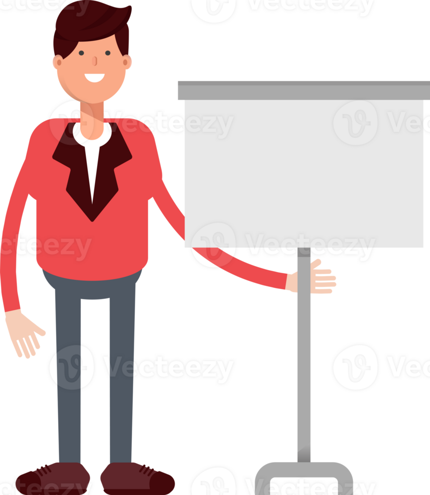 Businessman in Red Suit Character Presenting Whiteboard png