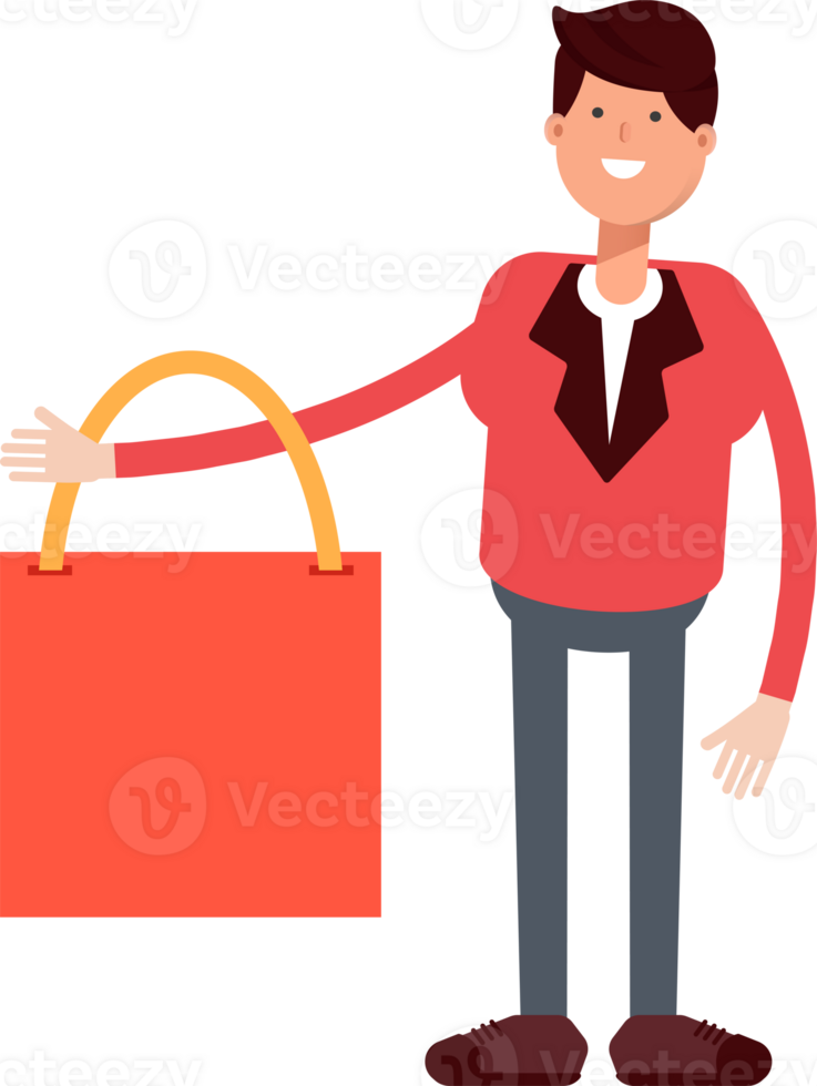 Businessman in Red Suit Character Holding Shopping Bag png