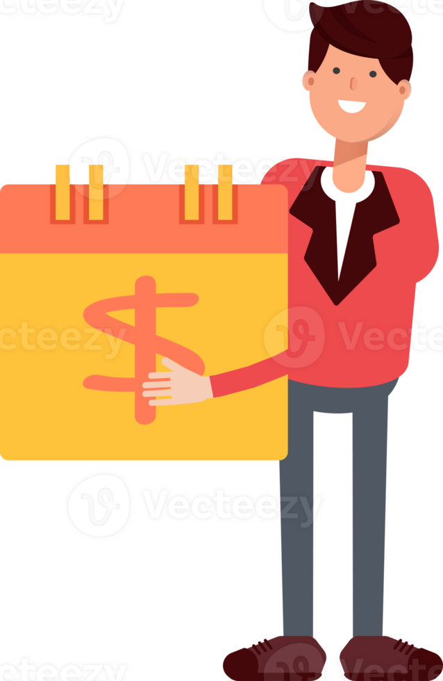 Businessman in Red Suit Character and Payment Date Calendar png