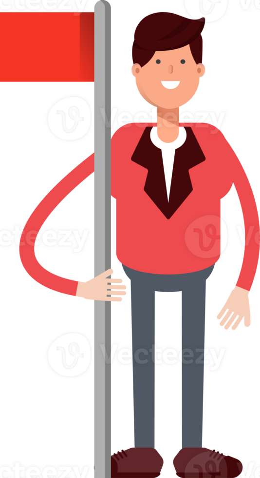 Businessman in Red Suit Character Holding Flag Pole png
