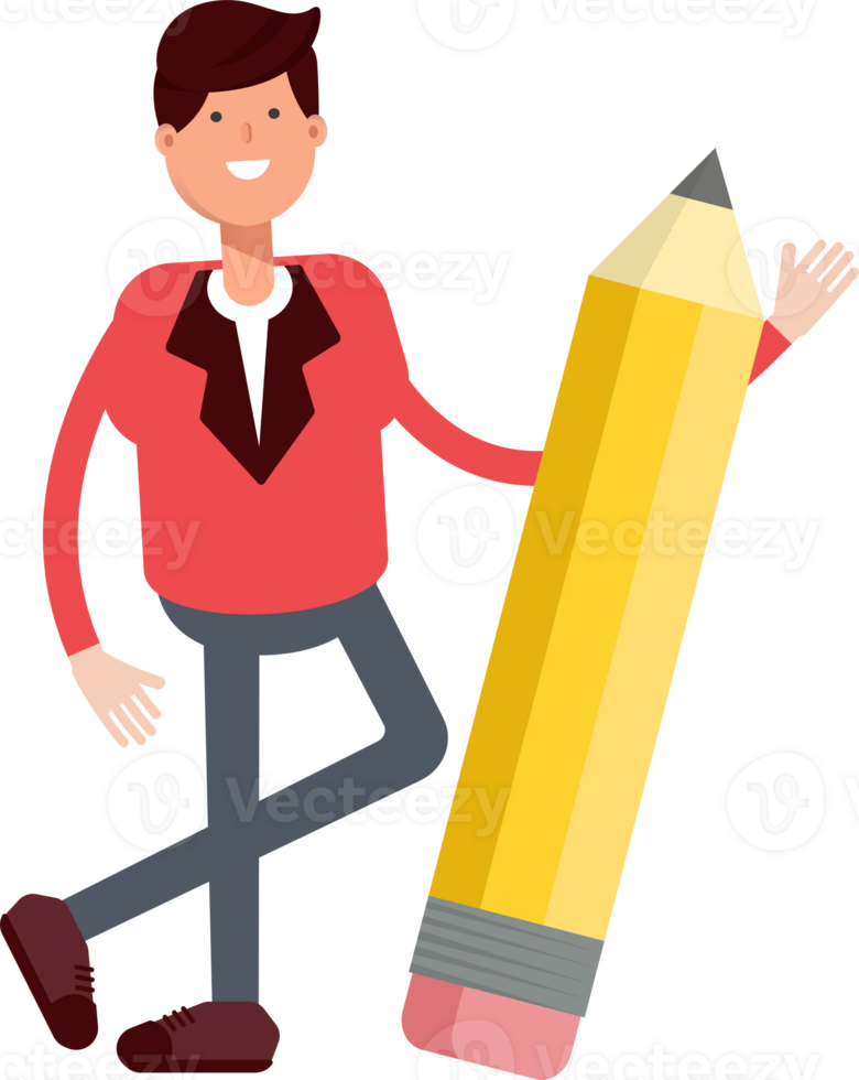 Businessman in Red Suit Character and Pencil png