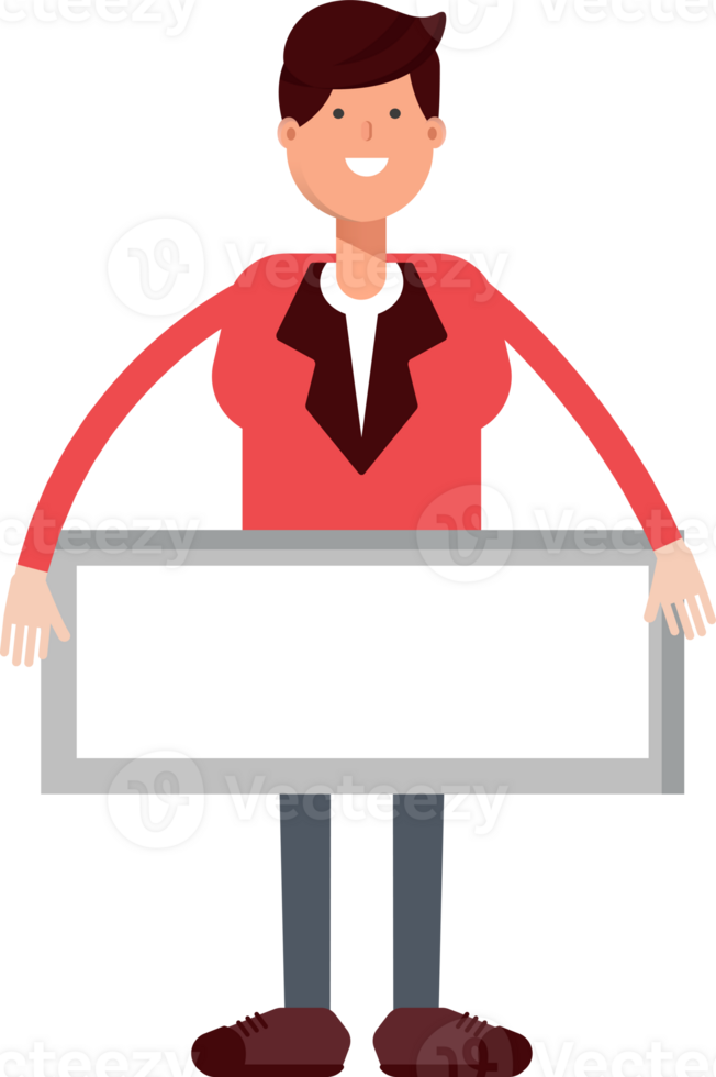Businessman in Red Suit Character Holding Flag Pole png
