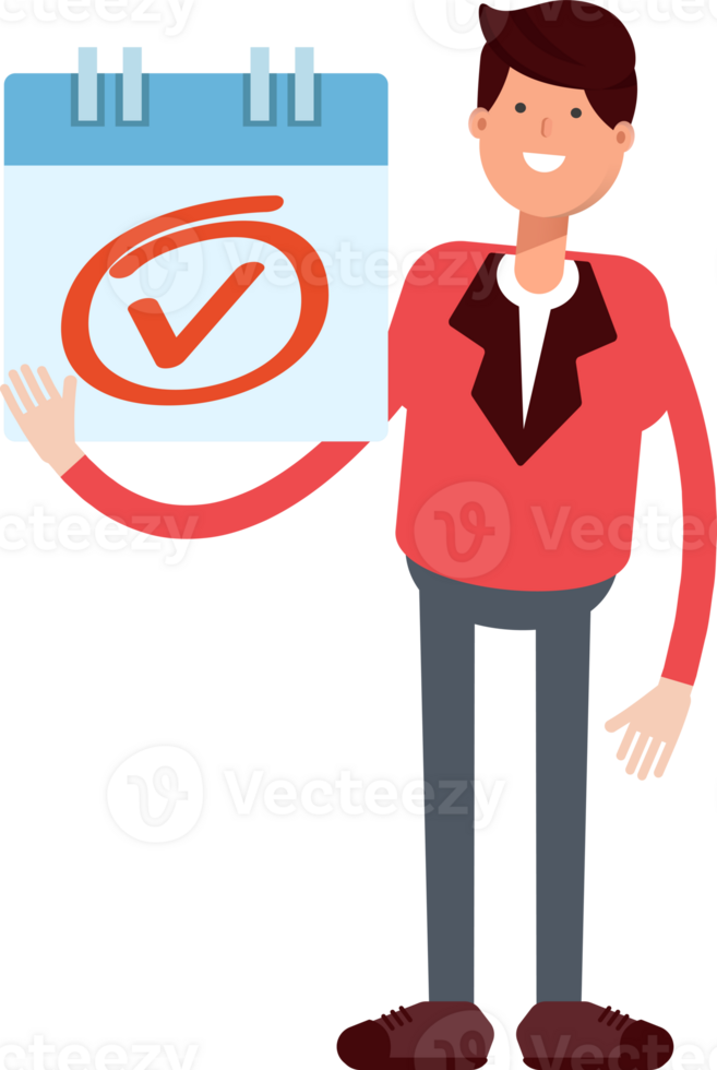Businessman in Red Suit Character and Check Mark Sign png