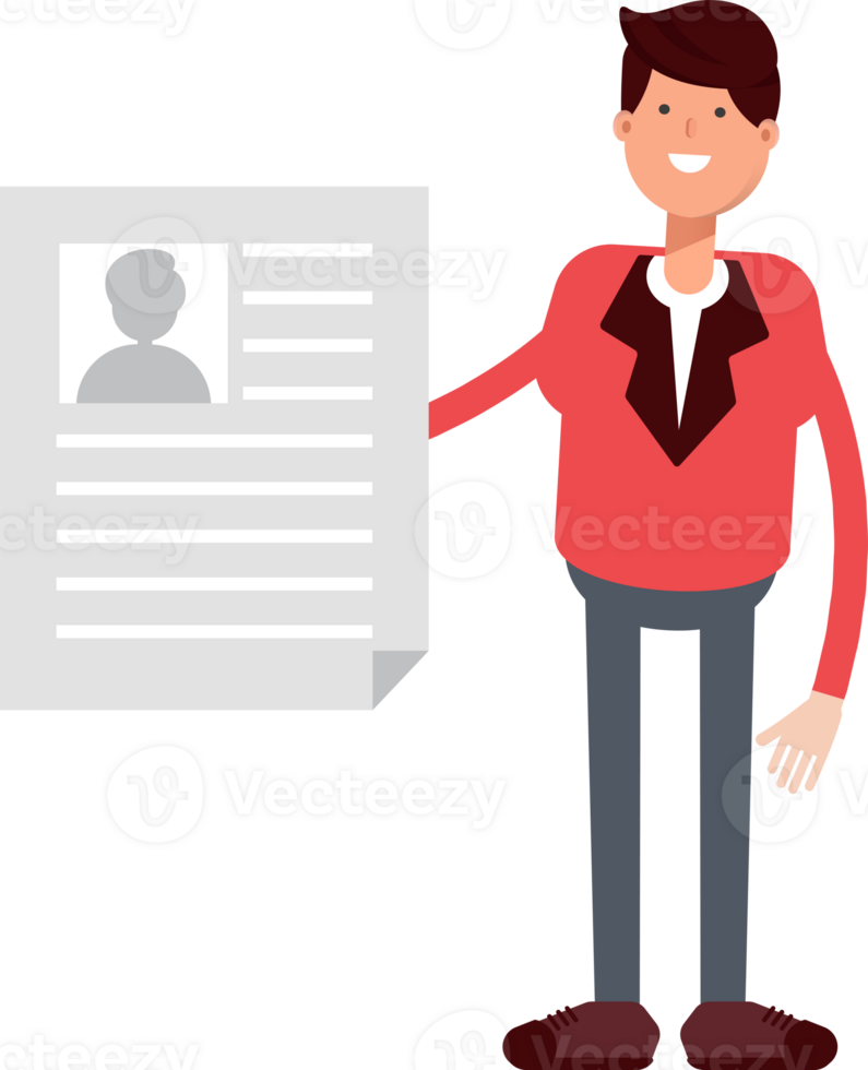 Businessman in Red Suit Character Holding Job Application Document png
