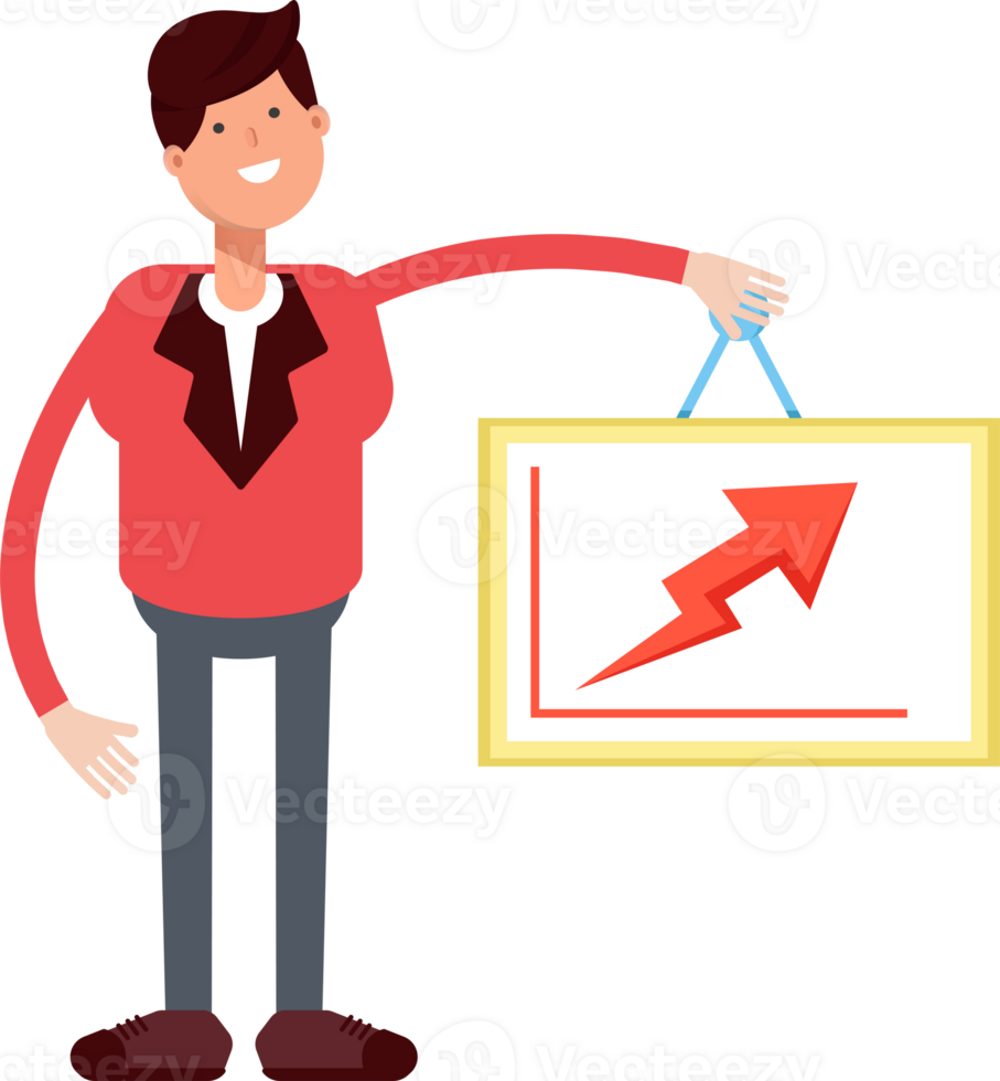 Businessman in Red Suit Character Holding Arrow Chart png