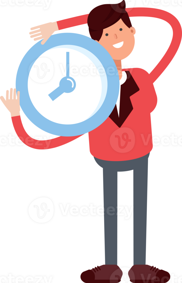 Businessman in Red Suit Character Holding Clock png