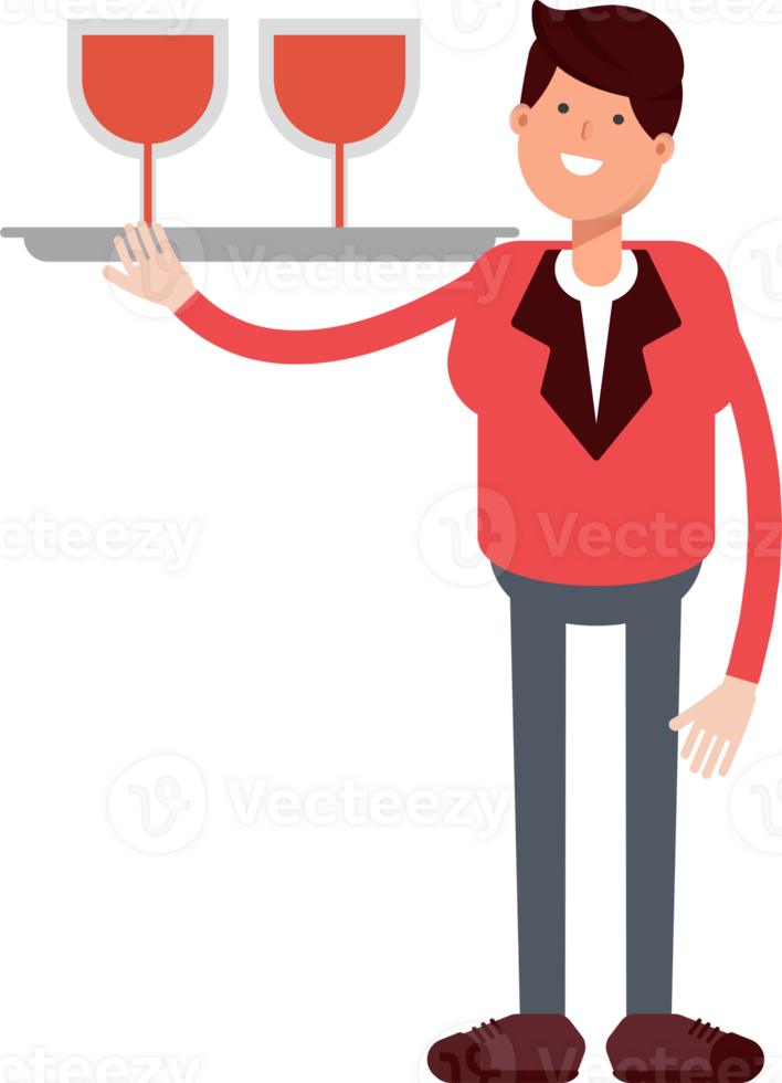 Businessman in Red Suit Character Serving Wine Illustration png