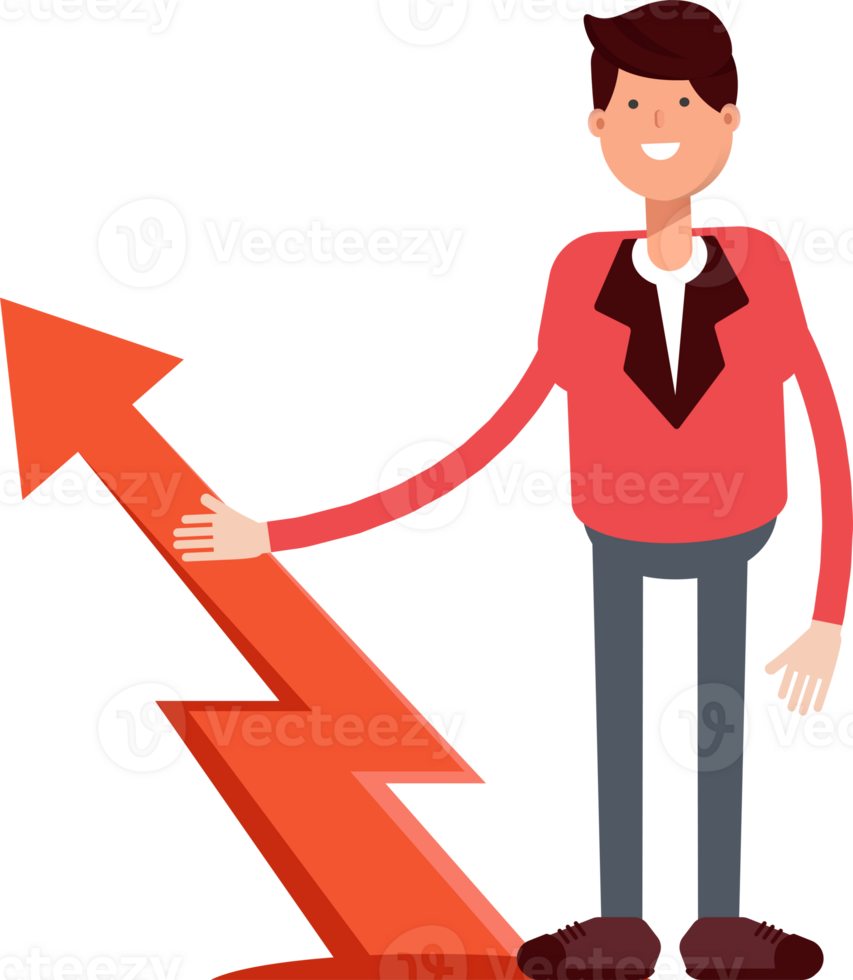 Businessman in Red Suit Character and Arrow Chart png