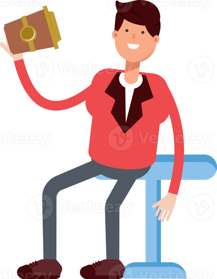 Businessman in Red Suit Character Drinking Coffee png