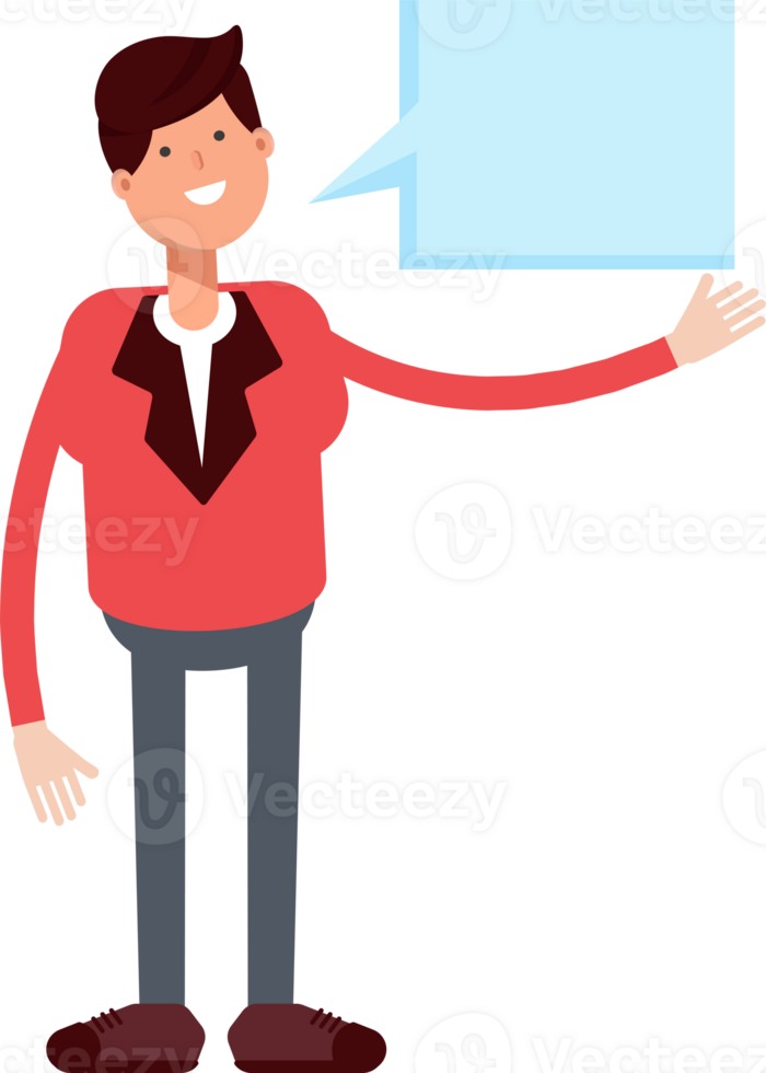 Businessman in Red Suit Character and Speech Bubble png