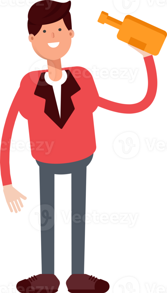 Businessman in Red Suit Character Drinking Beer png