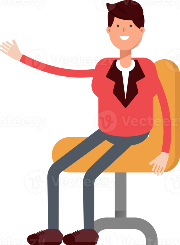 Businessman in Red Suit Character Sitting on Office Chair png