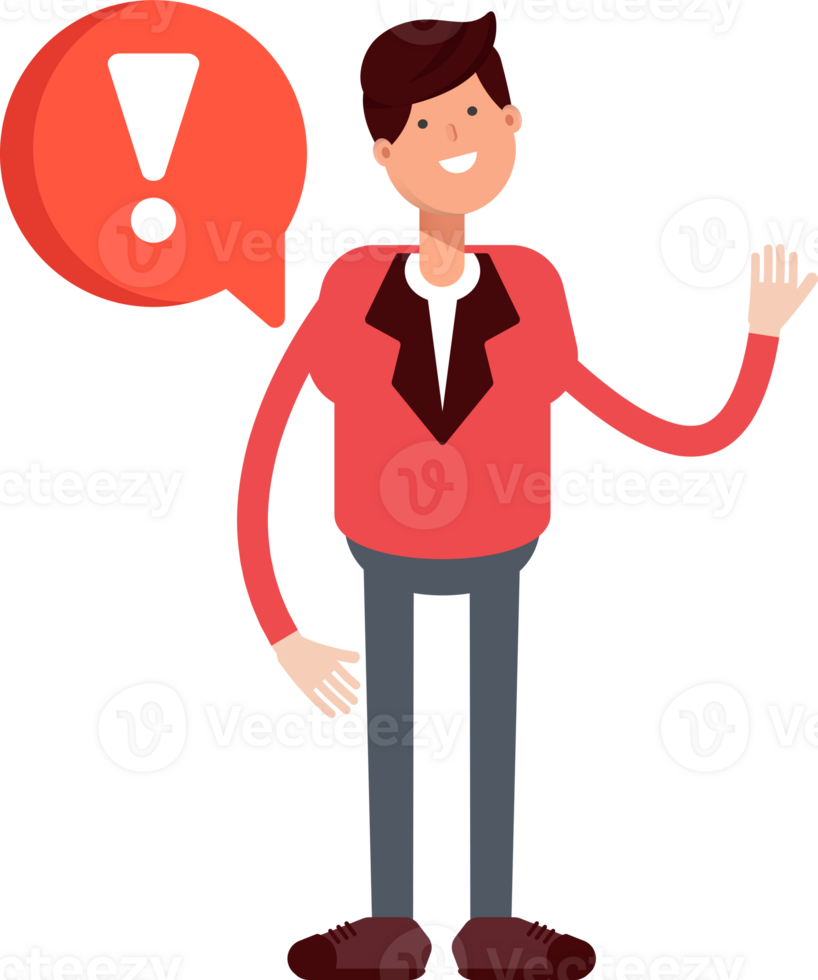 Businessman in Red Suit Character and Error Sign png