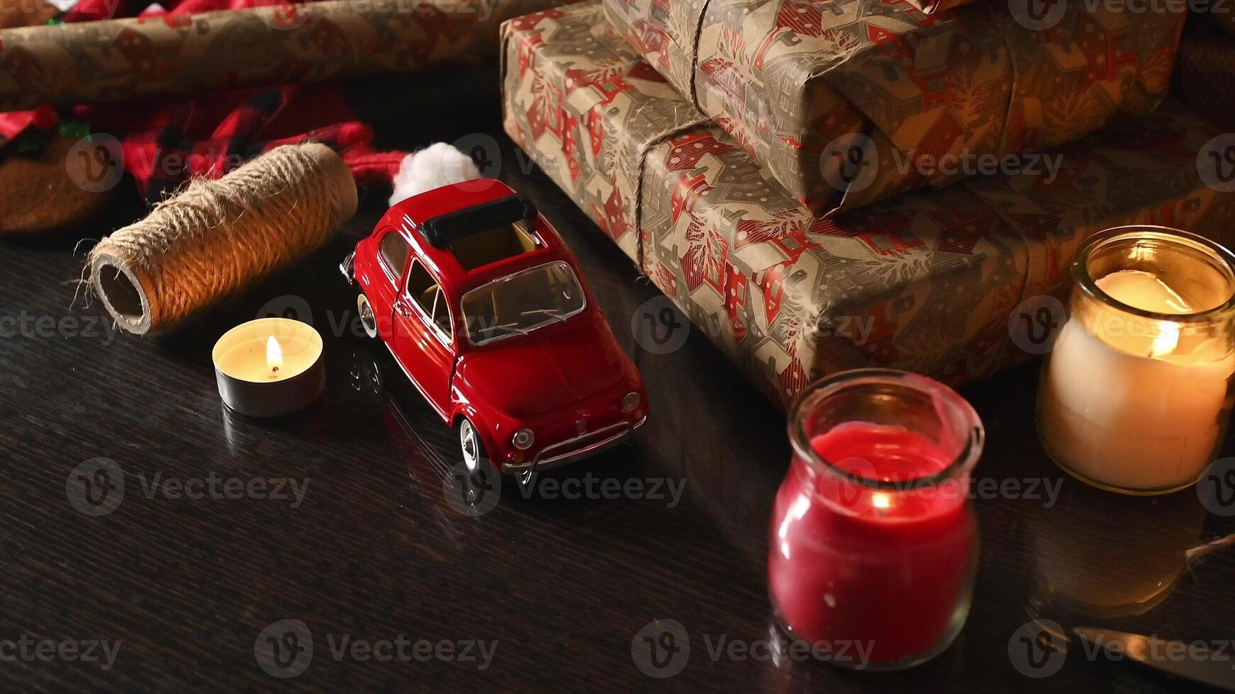 Festive holiday wrapping with candles photo