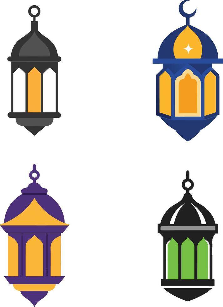 islamic lanterns illustration set vector
