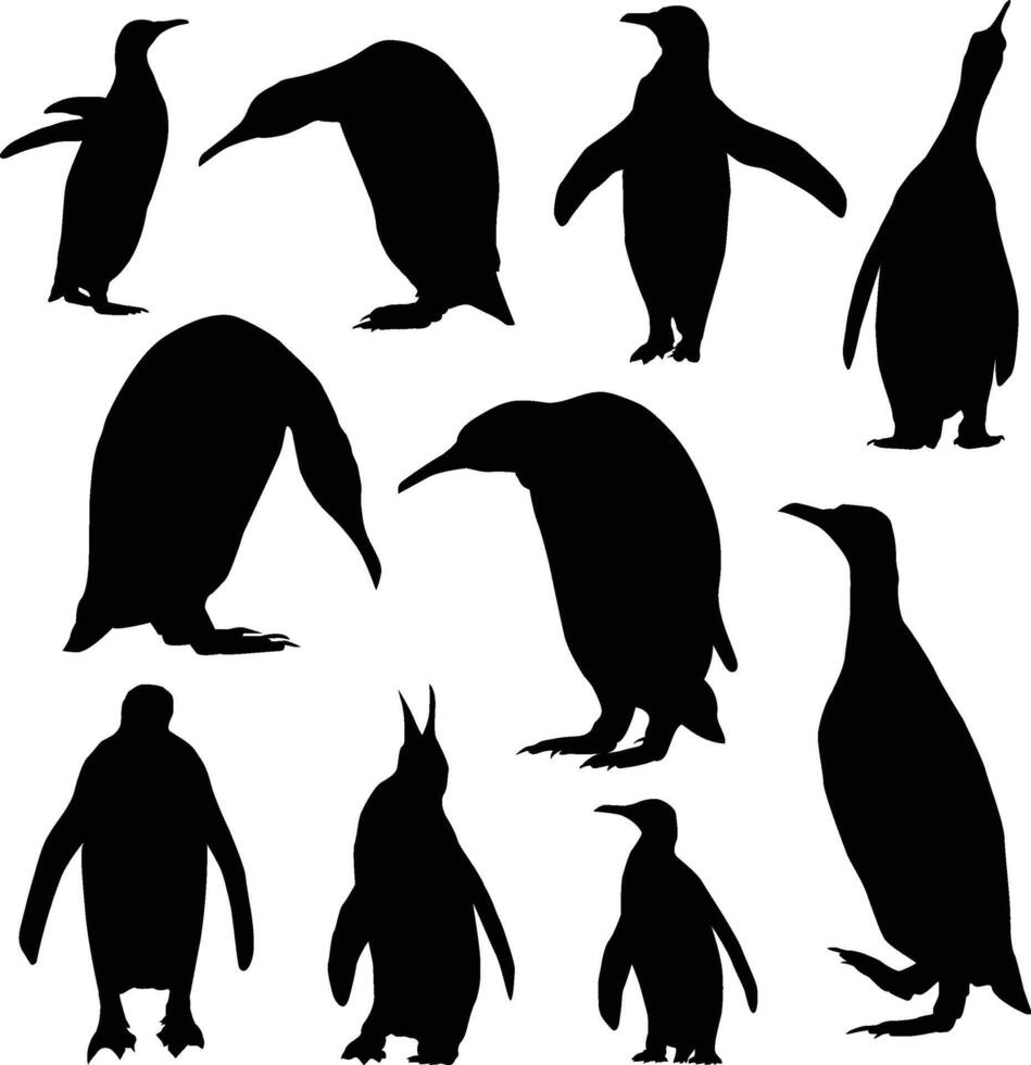 Set of penguin Black silhouette Image Flat black emperor penguin vector