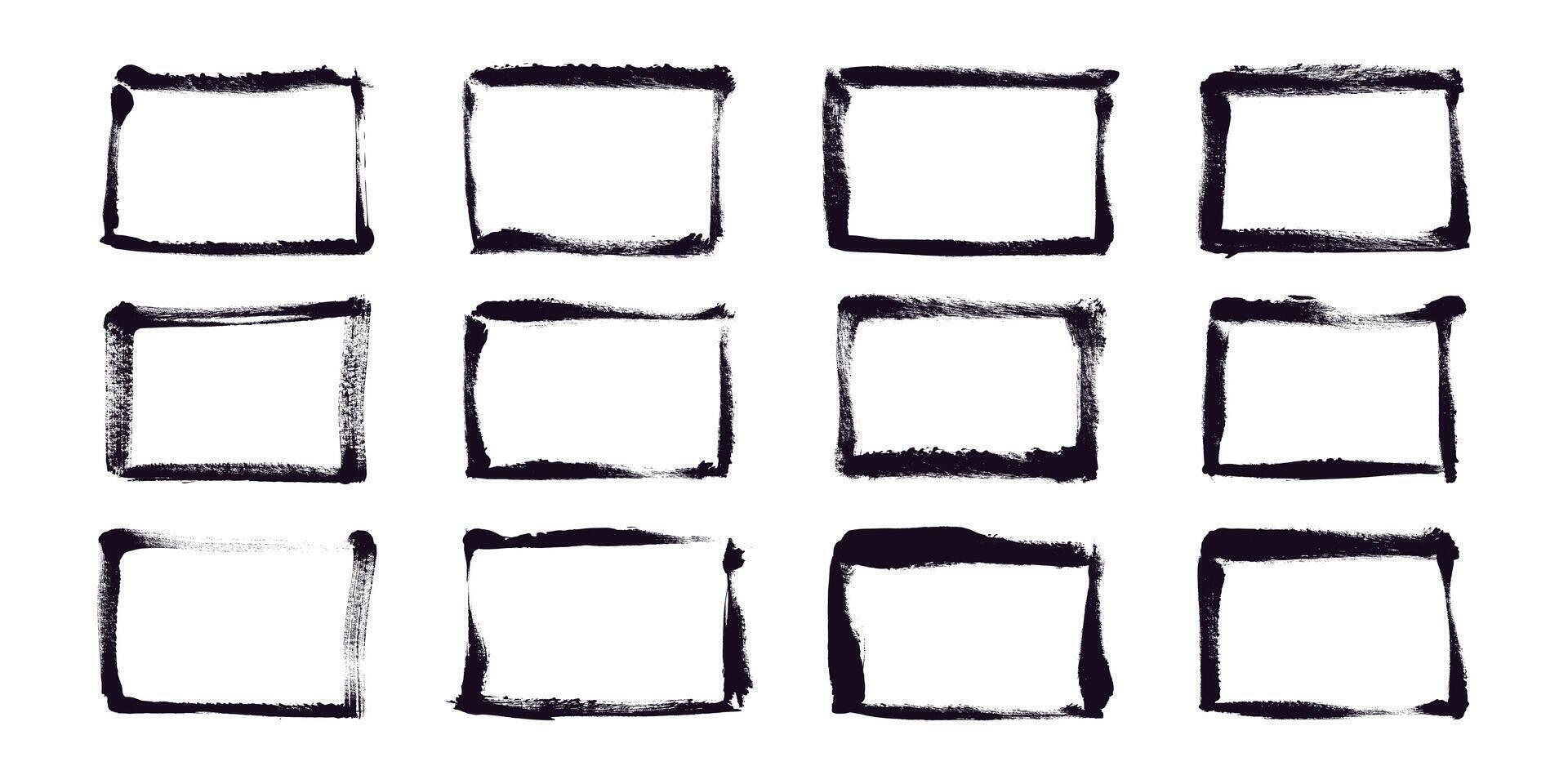 Hand Drawn Grunge Ink Rectangles. Creative brush lines with rough edges. Abstract freehand doodle line borders. Highlight splashes vector