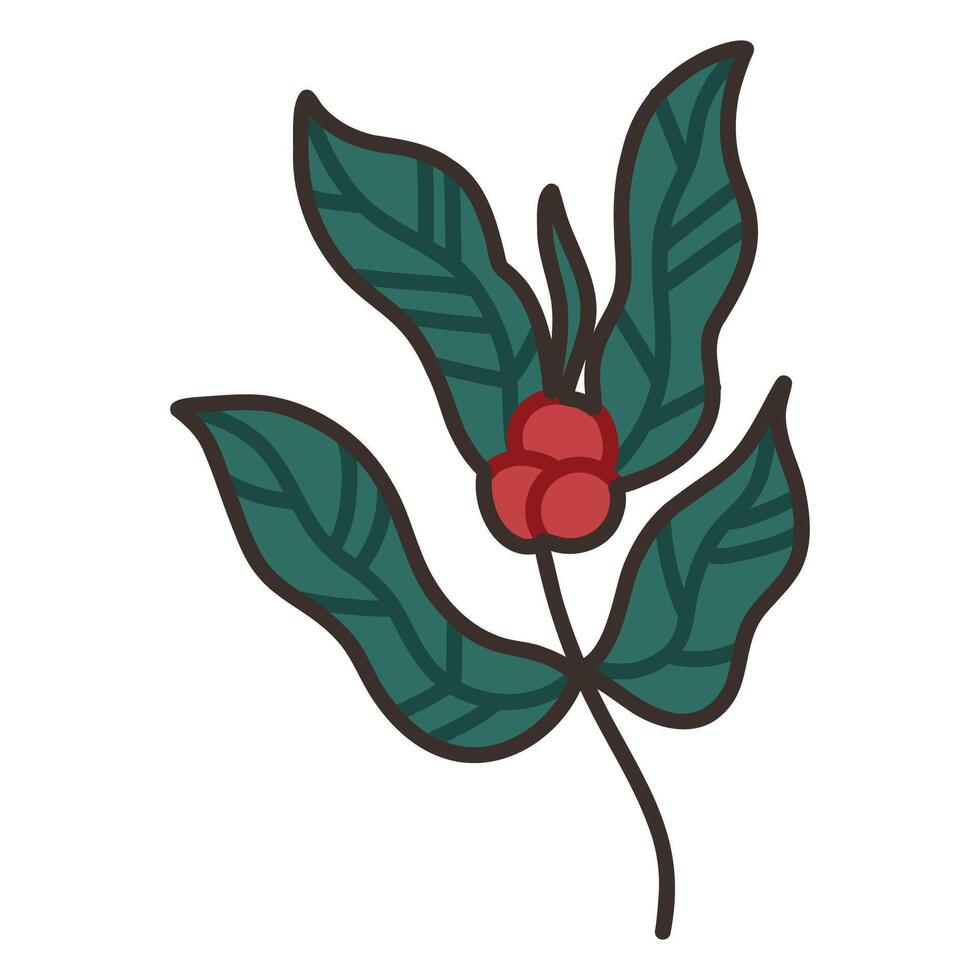 Stylized Illustration of a Branch with Leaves and Red Berries vector