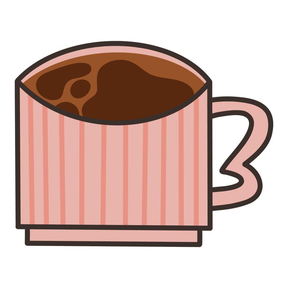 Cartoon Artistic Mug of Coffee with Brown Beverage in a Unique Design vector