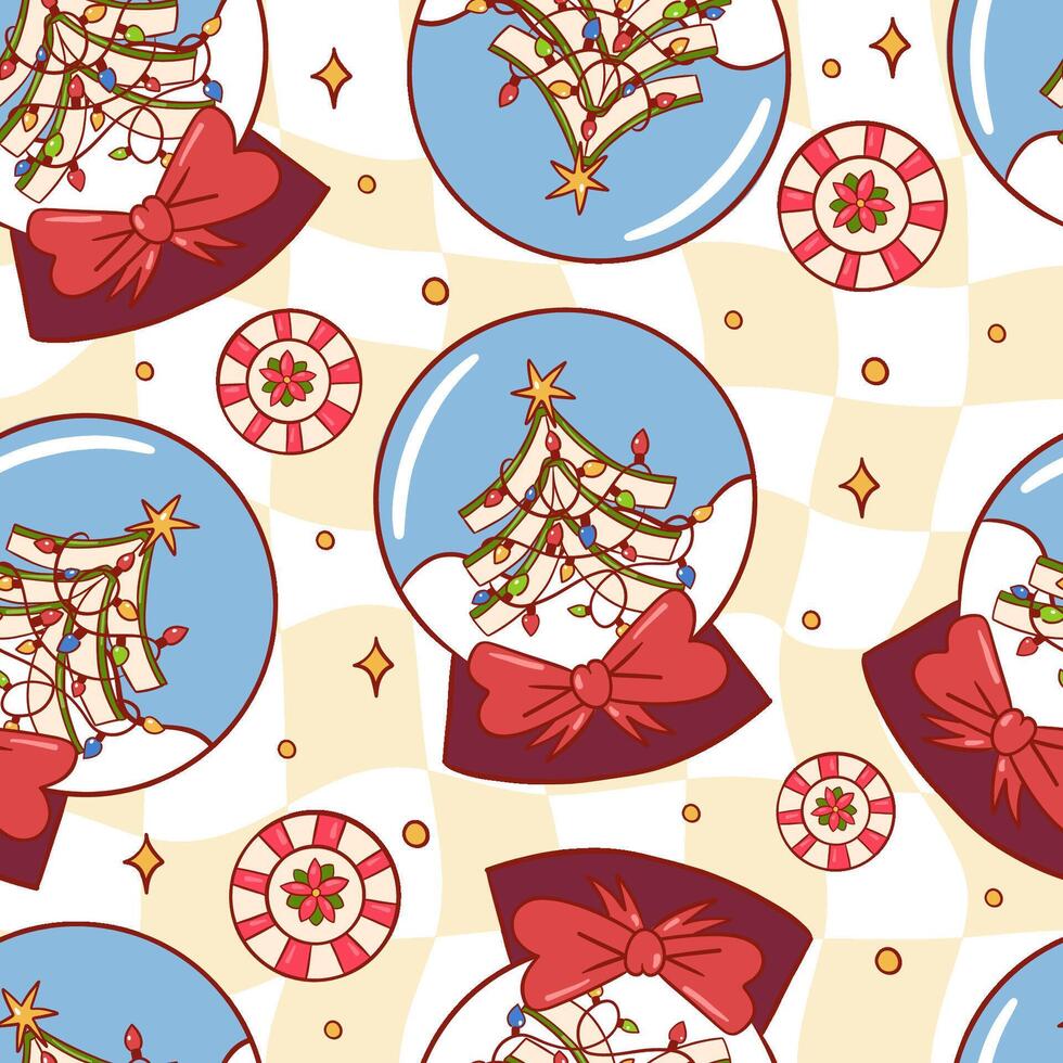 Festive Christmas Snow Globe Pattern With Candy Decor vector