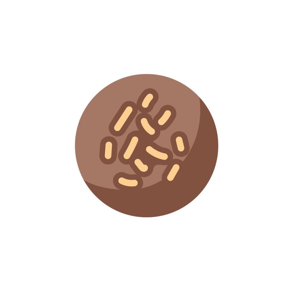 Round chocolate candy with a sprinkle of toppings in mocha mousse color. Dessert icon for bakery design isolated on white background. vector