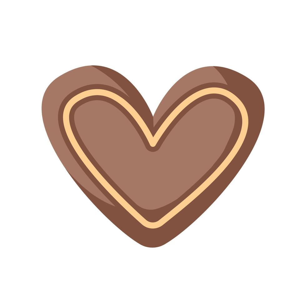 Heart shaped chocolate candy with a decorative outline in mocha mousse color. Perfect for Valentine Day theme, ,romantic gifts, festive and culinary design. vector