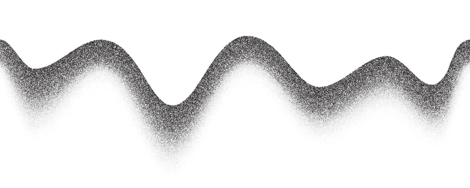 Stipple noise gradient background. Mountain landscape with sand grain. Dotted fade grunge effect. Abstract wavy illustration. vector