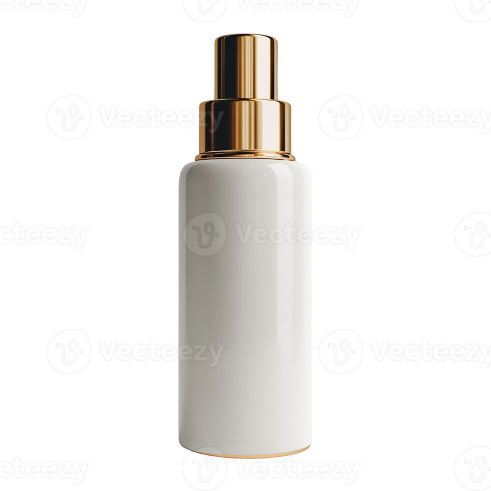 White Cosmetic Spray Bottle with Gold Cap png