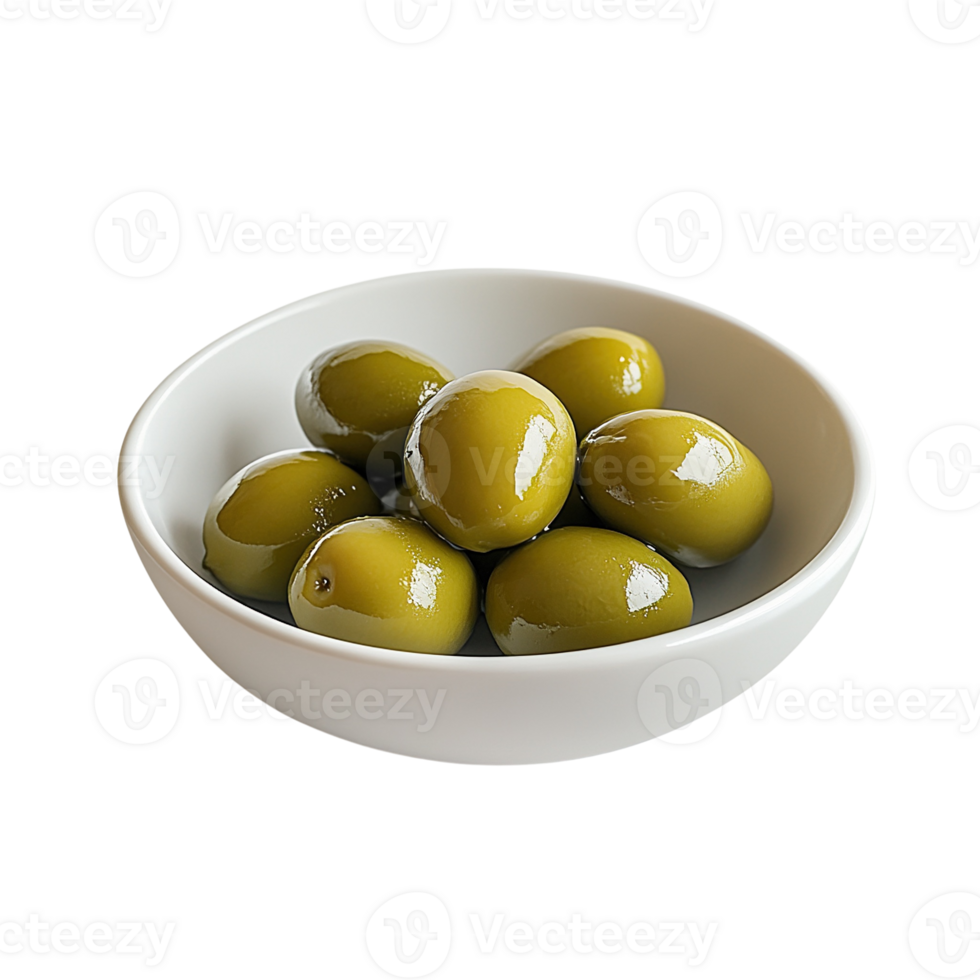 Bowl of Glossy Green Olives png