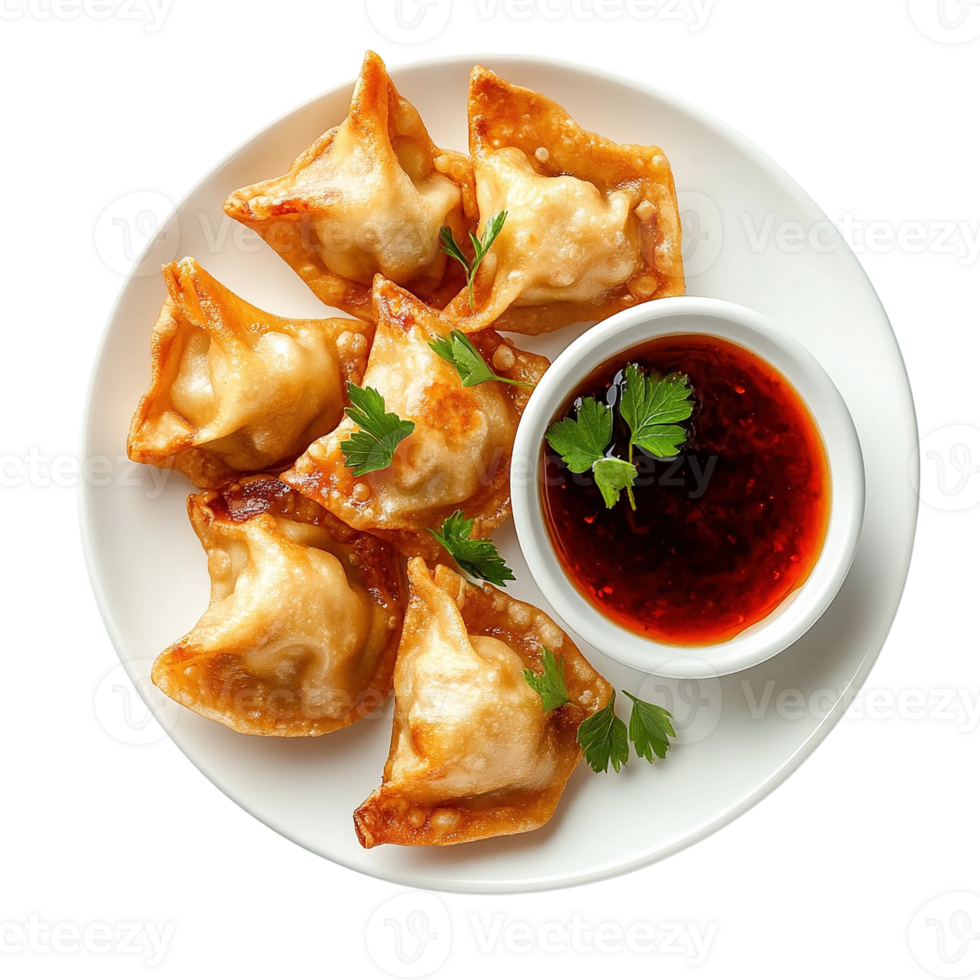 Golden-Brown Dumplings with Dipping Sauce png