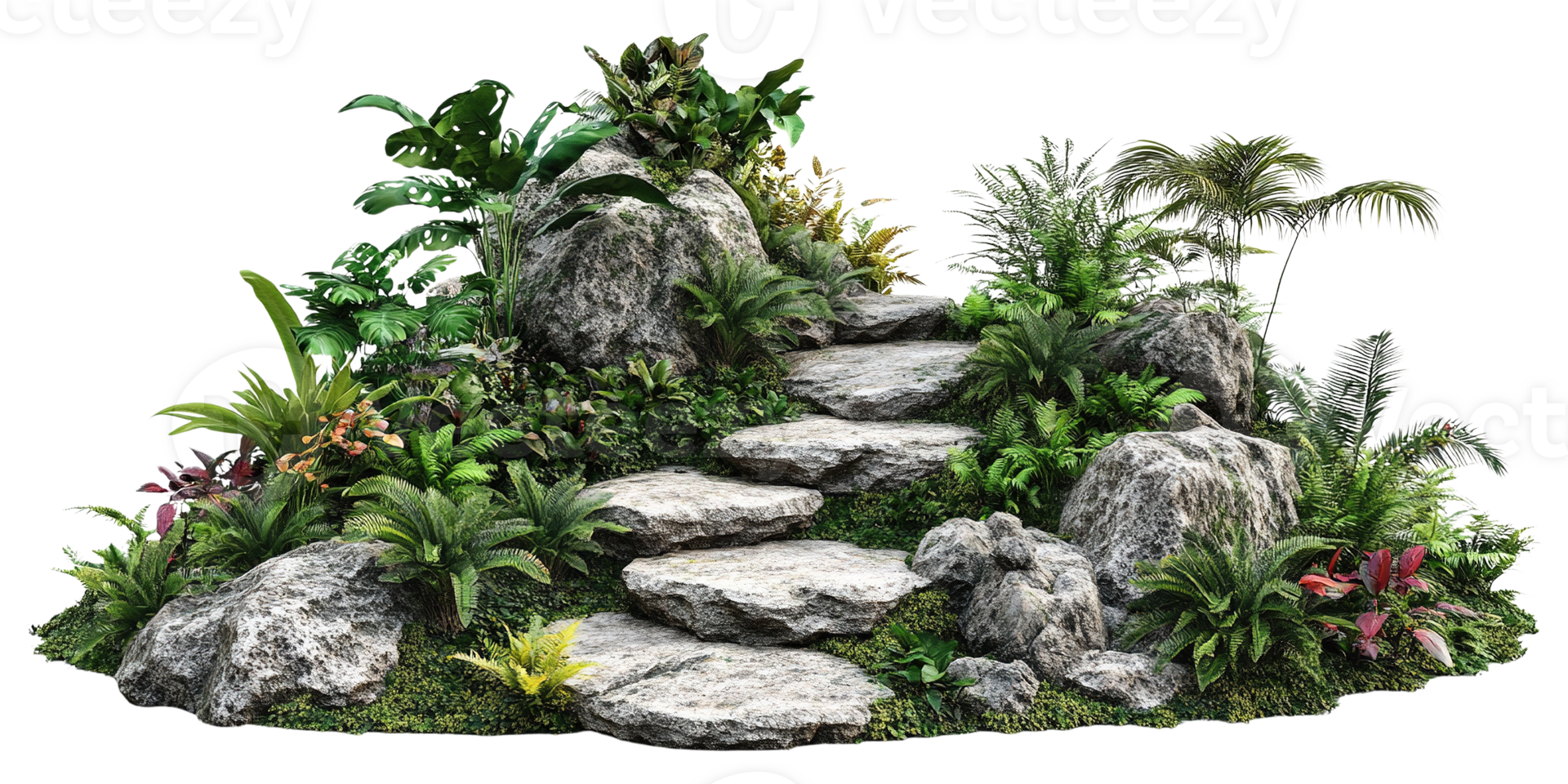 Tropical Garden Pathway with Stone Steps png