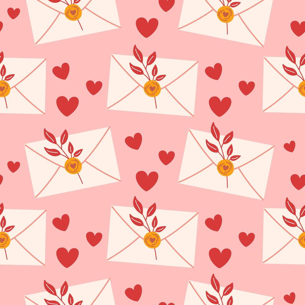 Valentines envelopes seamless pattern. Suitable for gift wrap or greeting card for Valentines day. vector