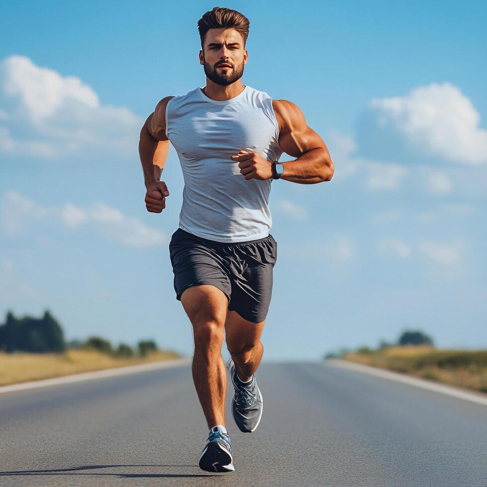 A man running on a road photo