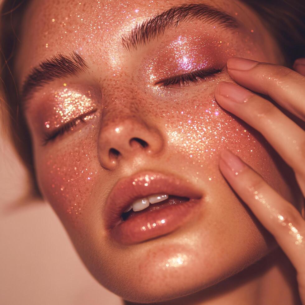 A woman with glitter on her face photo