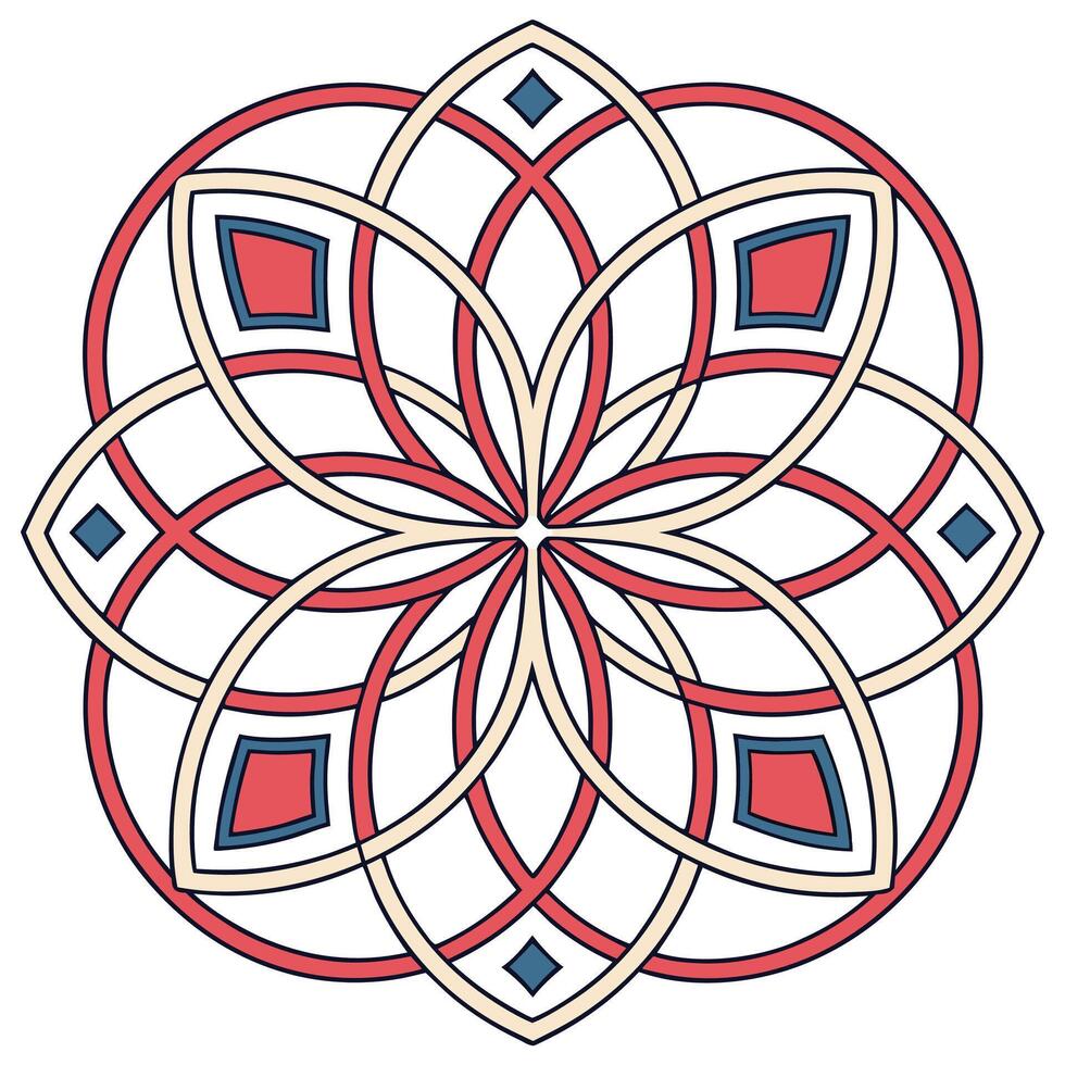 radial mandala featuring interlocking squares vector