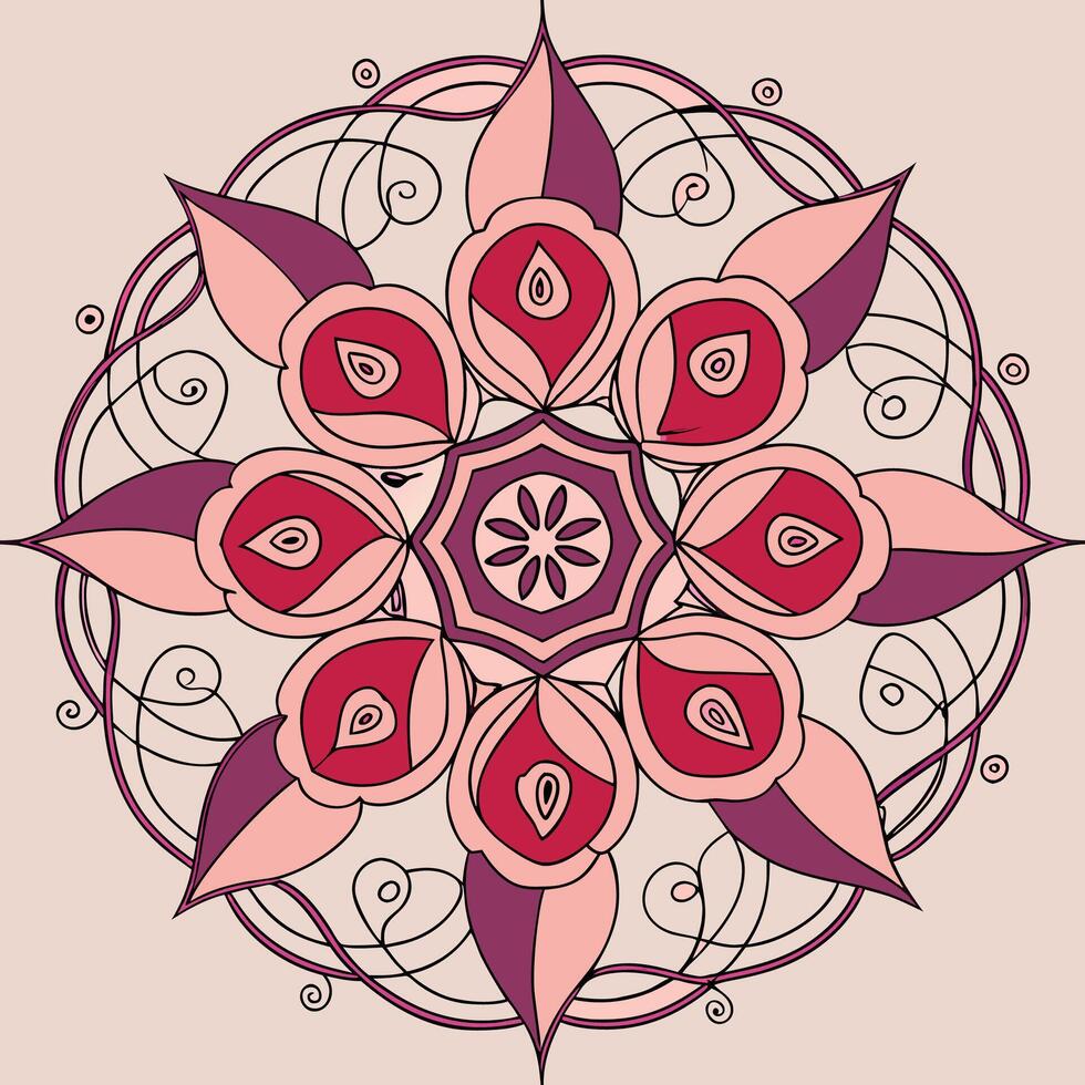 mandala with layers of blooming roses radiating vector